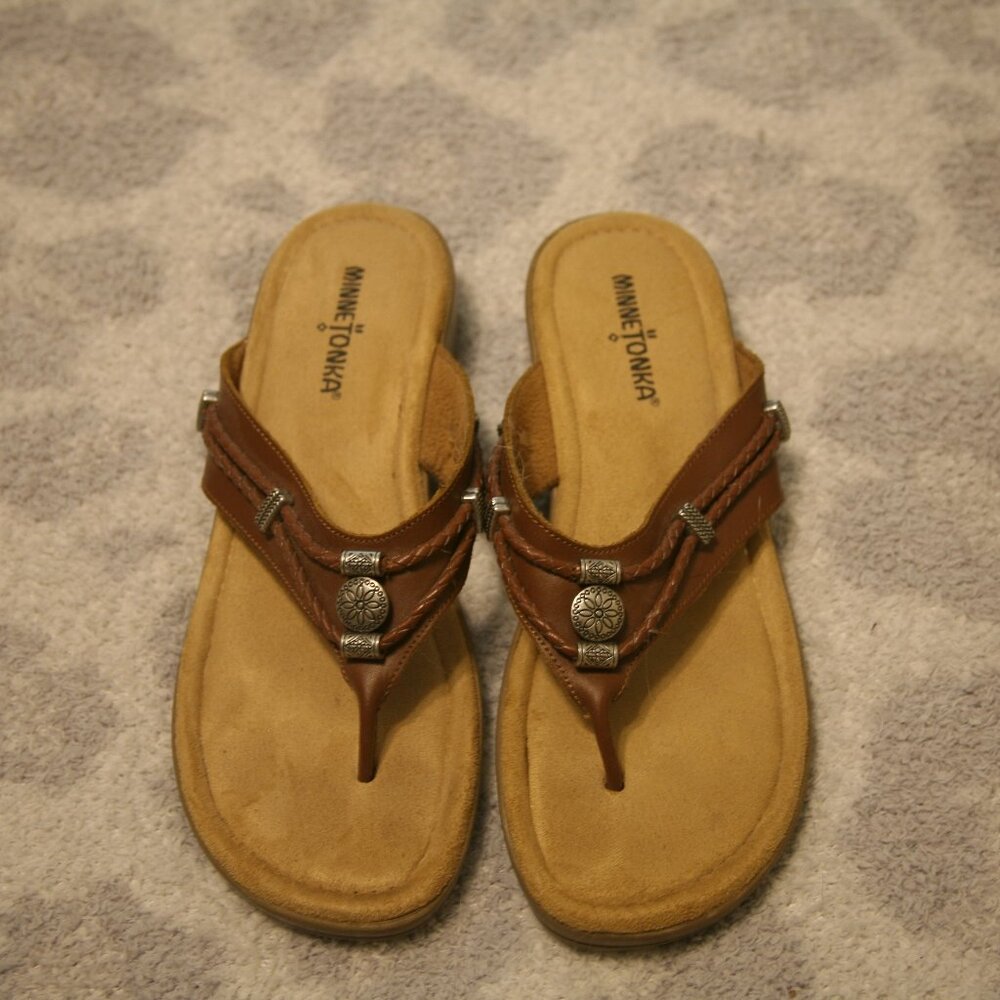 Minnetonka Brown and Tan Sandals
